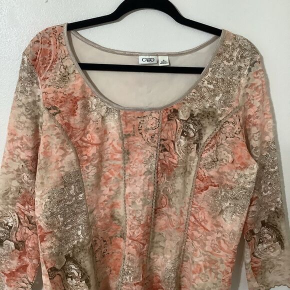 Vintage Y2K Pink Tan Lace Corset Style Regency Fairycore Fairy Boho Blouse XL - Picture 2 of 8